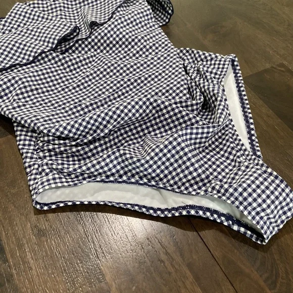 Gingham blue white ruffle bathing swimsuit removable straps Large Kona sol EUC - Picture 4 of 10